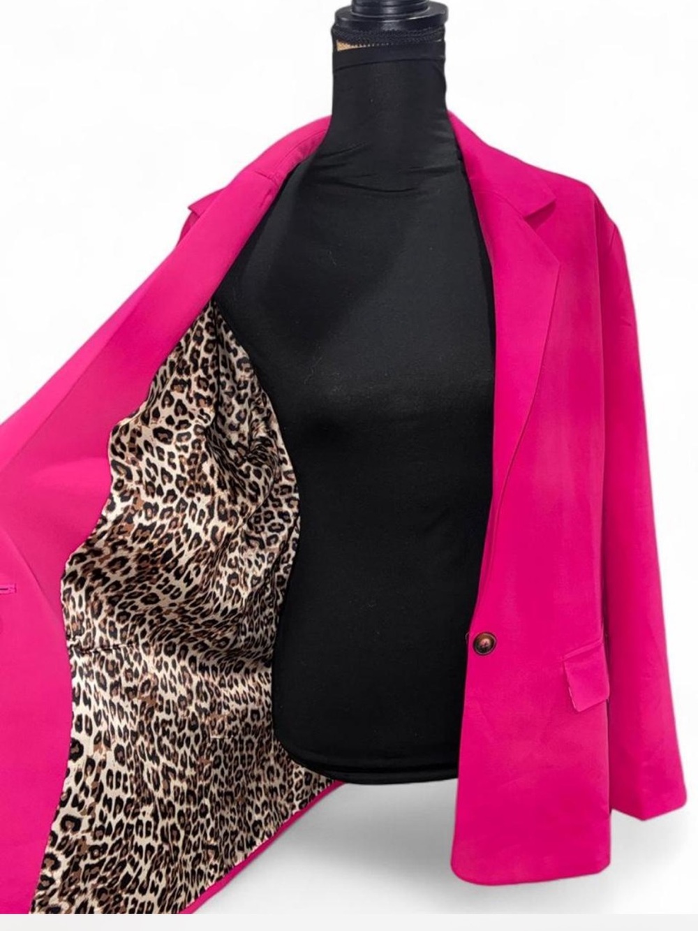 Women's Hot Pink Blazer with Leopard Lining